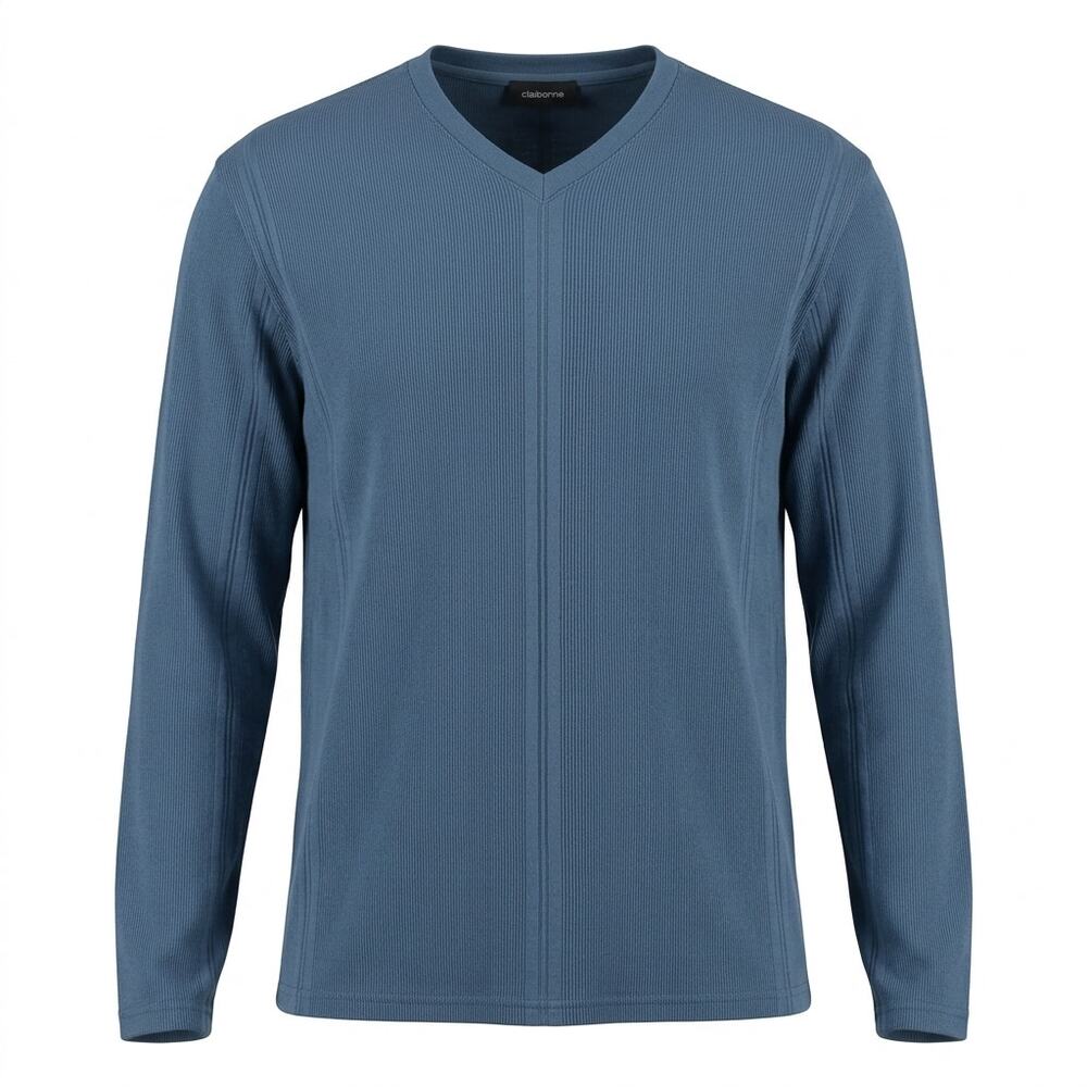 Claiborne V-Neck Ribbed Knit Center Seam Long Sleeve Sweater Men Size M